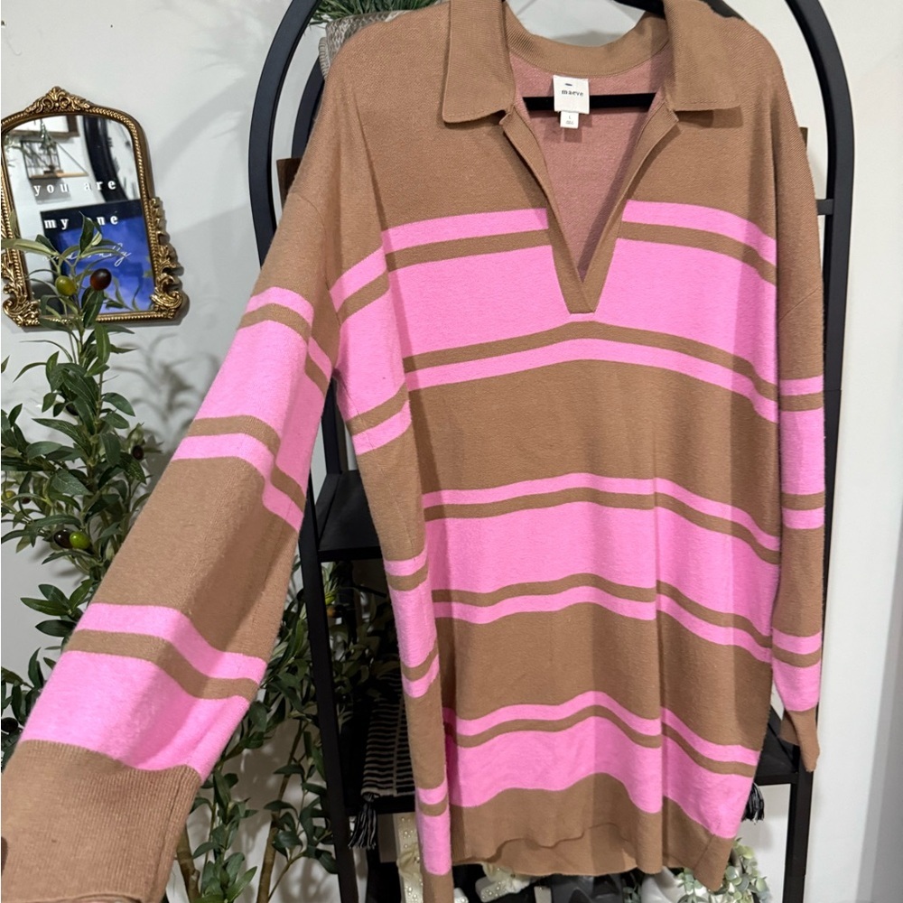 Maeve Striped Sweater Dress / Tunic – Pink & Brown size large - Picture 3 of 8